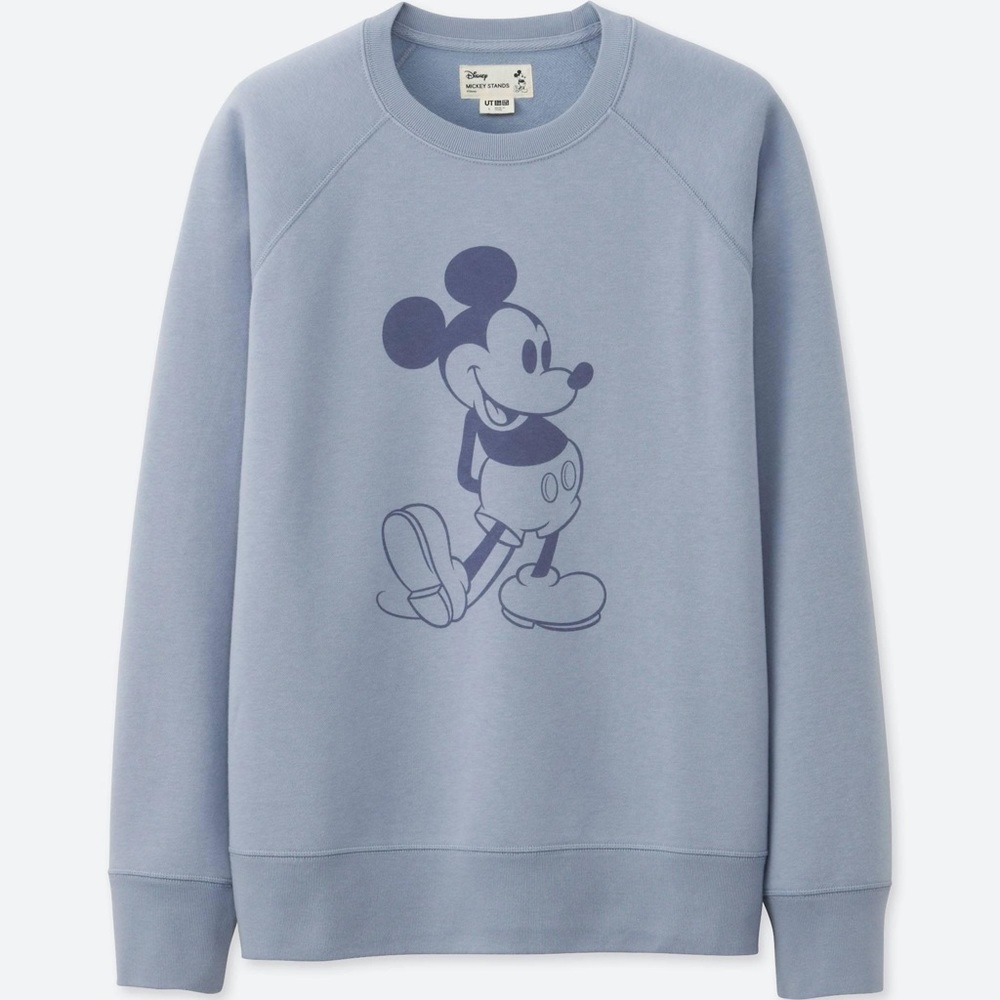 Uniqlo Disney Mickey Mouse Stands Crewneck Pullover Sweatshirt in Subdue Blue XS - Picture 2 of 8